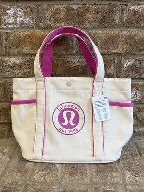 NWT Lululemon Daily Multi Pocket Mini Canvas Tote In Natural/Pink Pow Tone